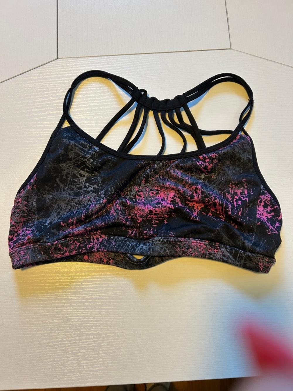 Strappy Black & Pink Print Sports Bra